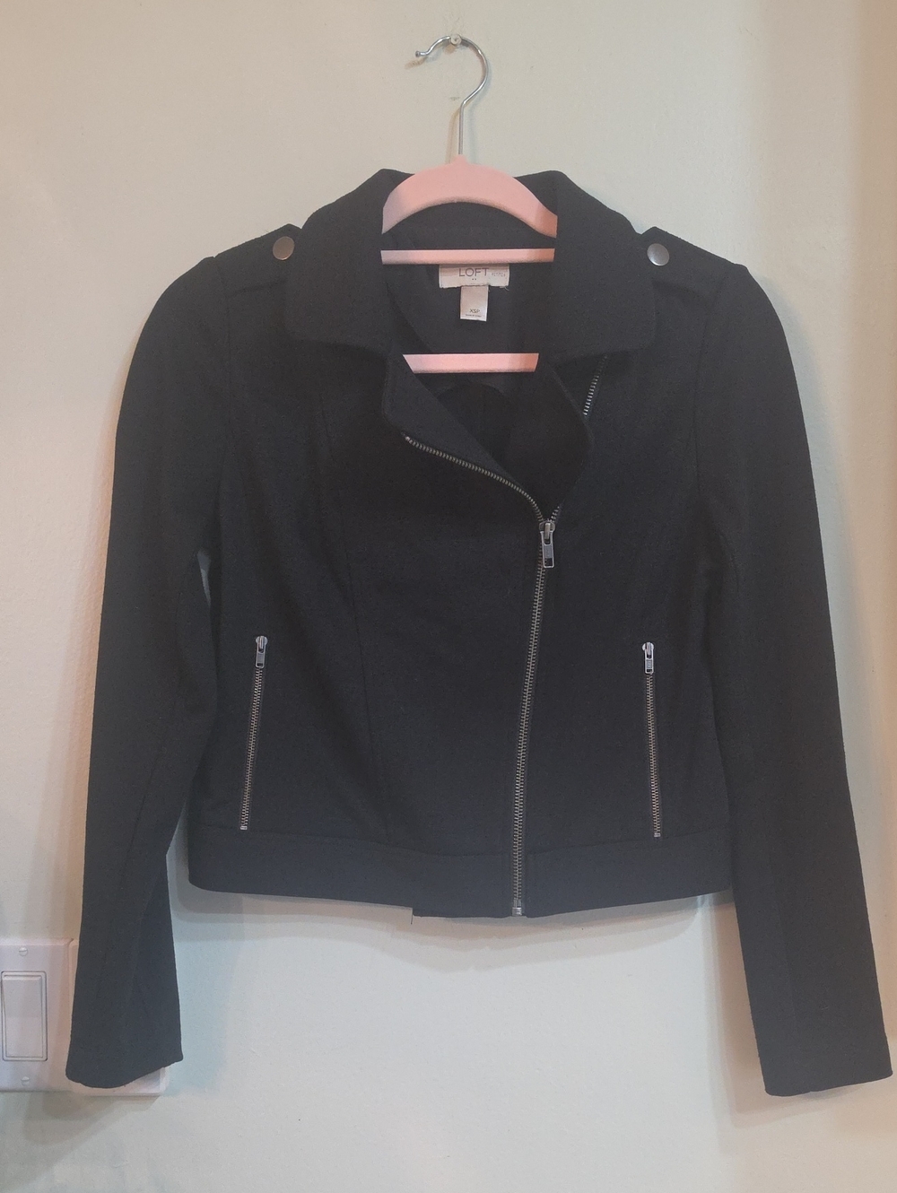 LOFT Black Cropped Moto Jacket with Zippers